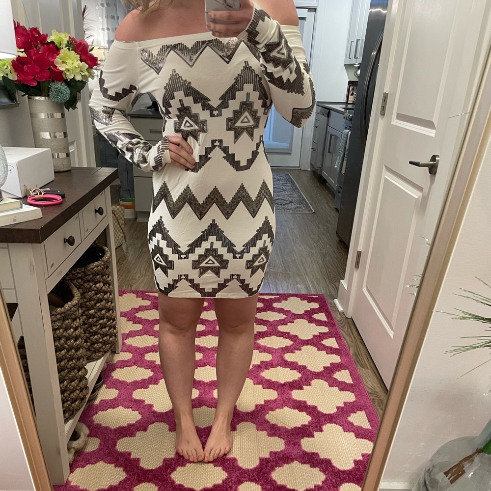 Express White and sparkle mini dress